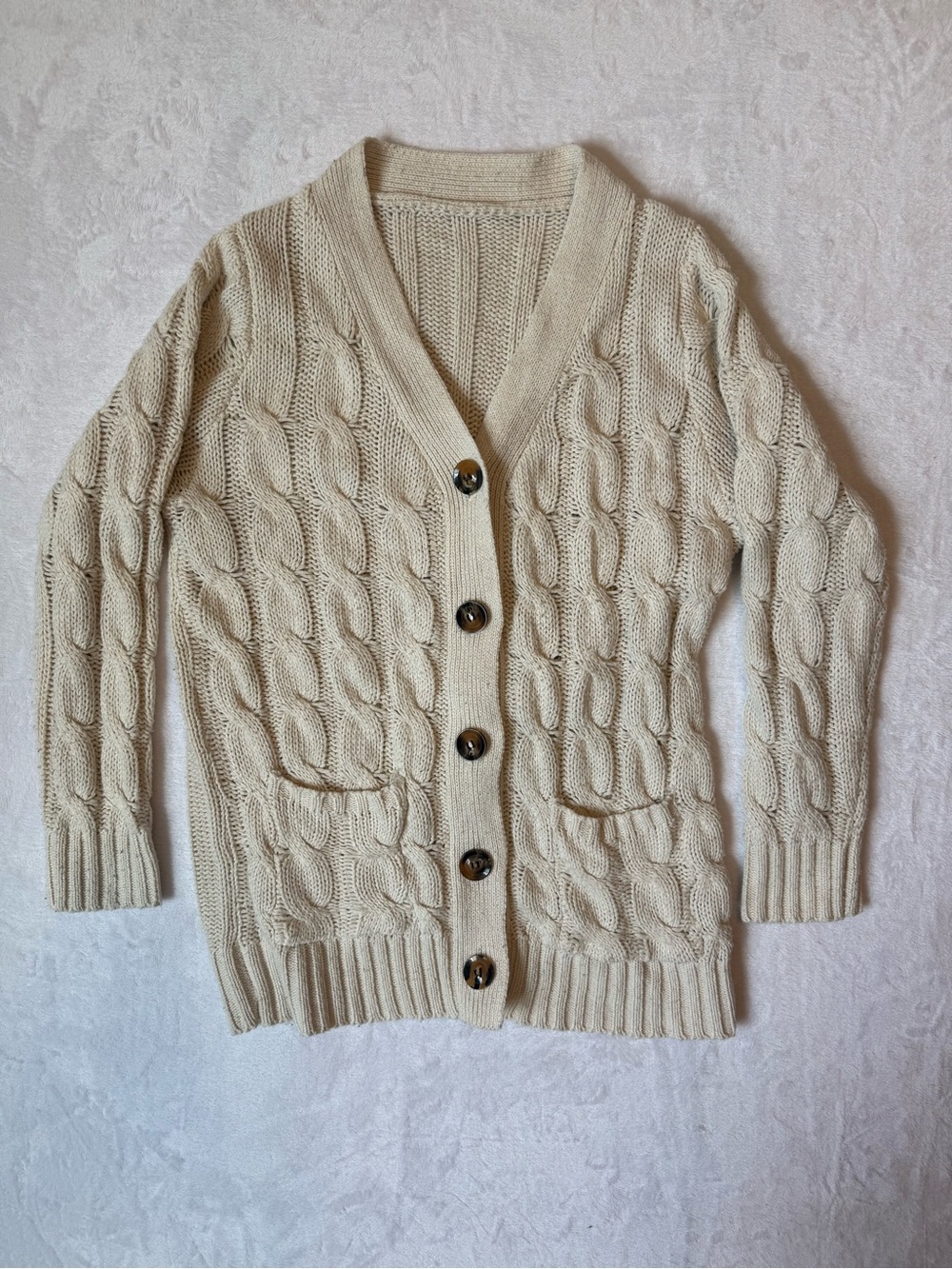 Chunky Cable Knit Cardigan Sweater in Cream